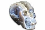 Realistic Polished Banded Agate Skull with Quartz Crystal Pocket #378655-2